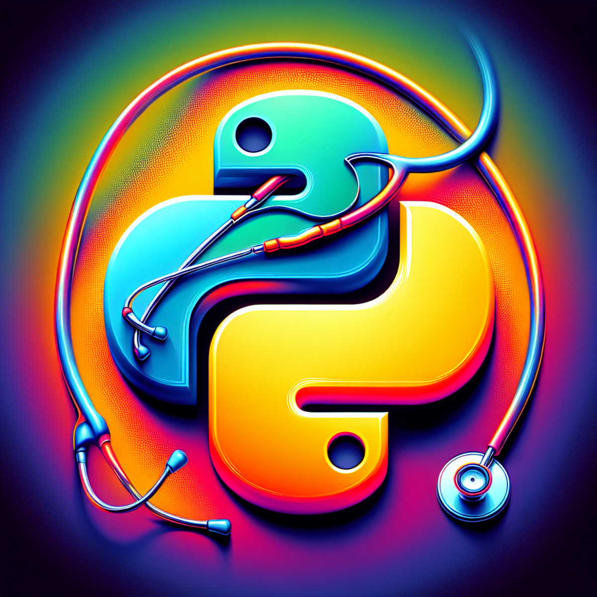 Stethoscope intertwined with Python logo.