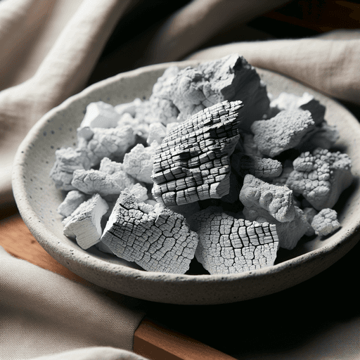 A 3D render of a stack of Binchotan charcoal sticks, with a dark background, highlighting their smooth texture.