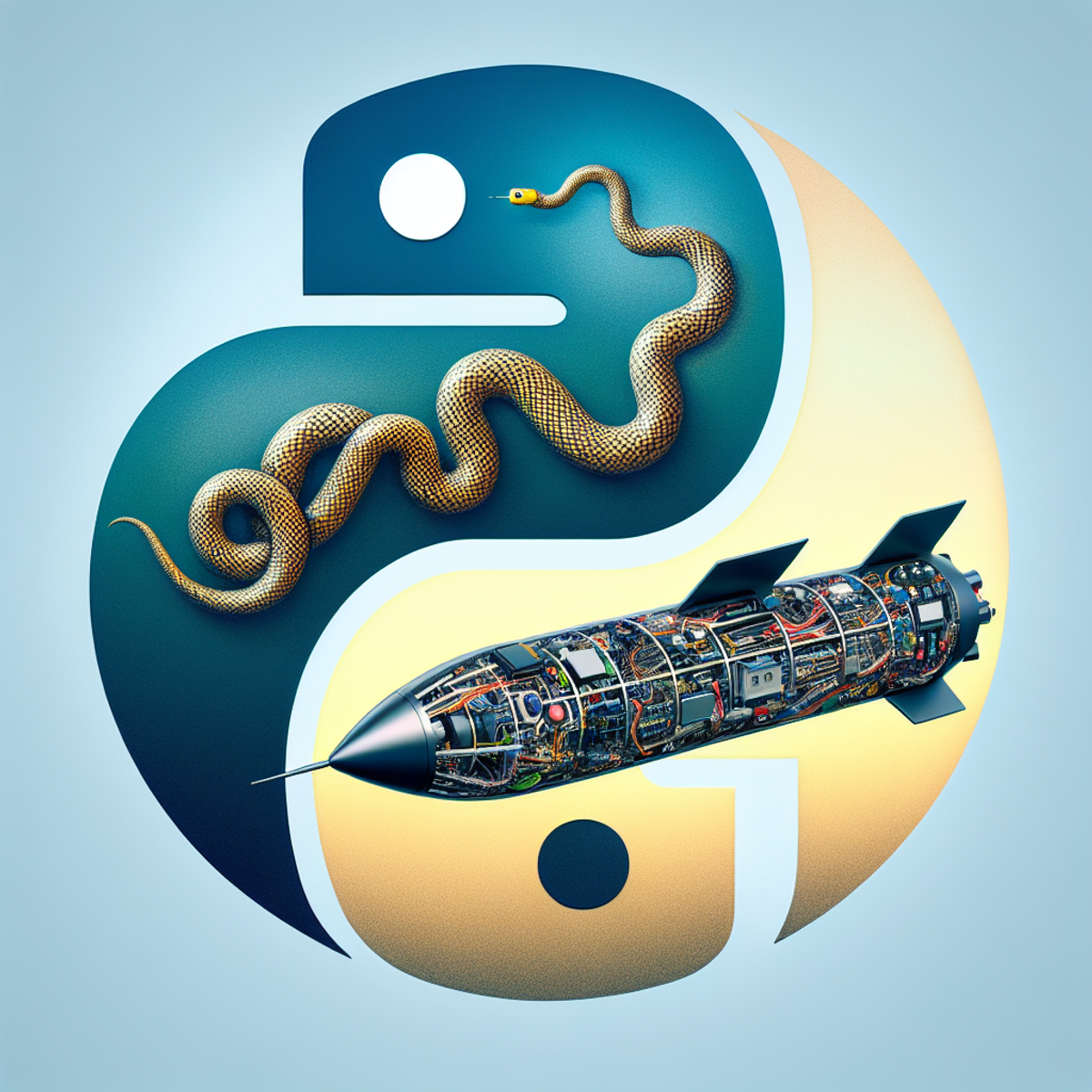 A Python programming language logo intertwined with an autonomous underwater vehicle, representing Python's innovative use in AUV design and operation.