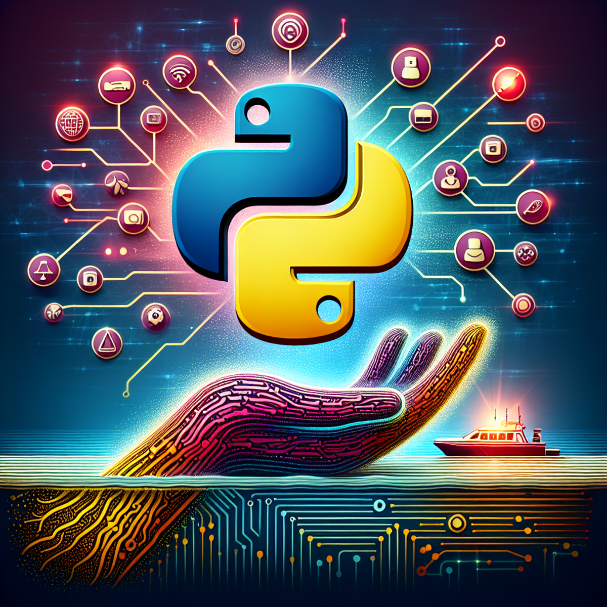 AUV sensor integration with Python programming language icon.