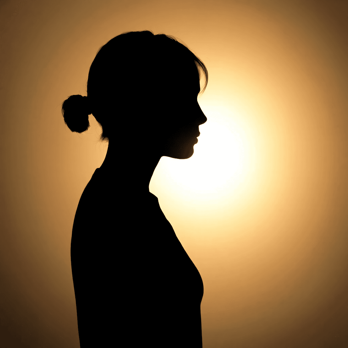 Silhouette of a person against a softly glowing background, highlighting bold shapes and light-shadow contr...