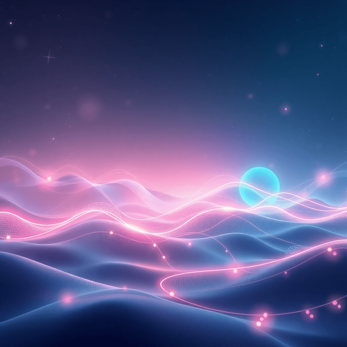 Futuristic digital landscape with glowing abstract shapes, flowing lines, and colorful synesthetic patterns...