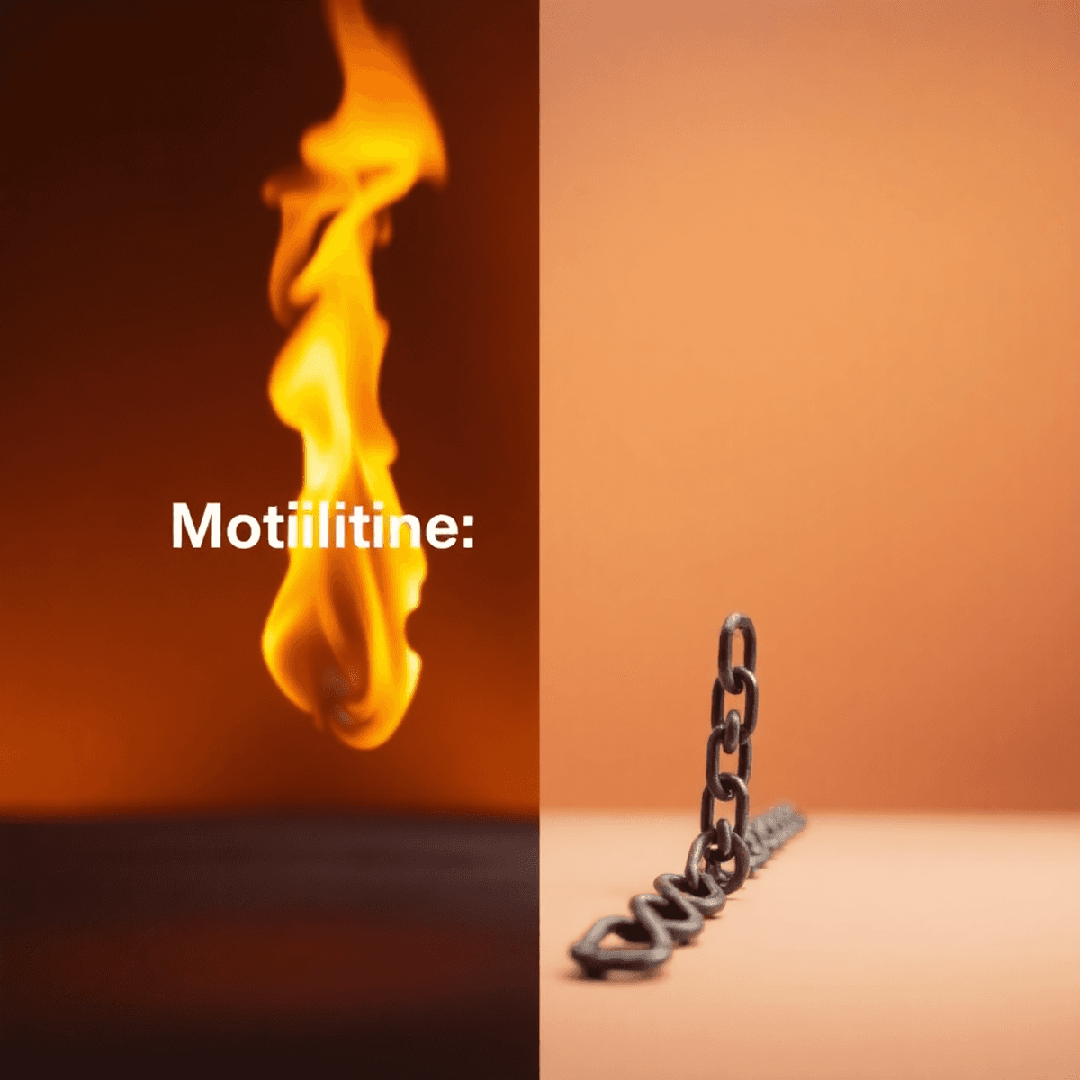 Glowing flame representing motivation beside a sturdy chain symbolizing discipline, set against a warm and ...