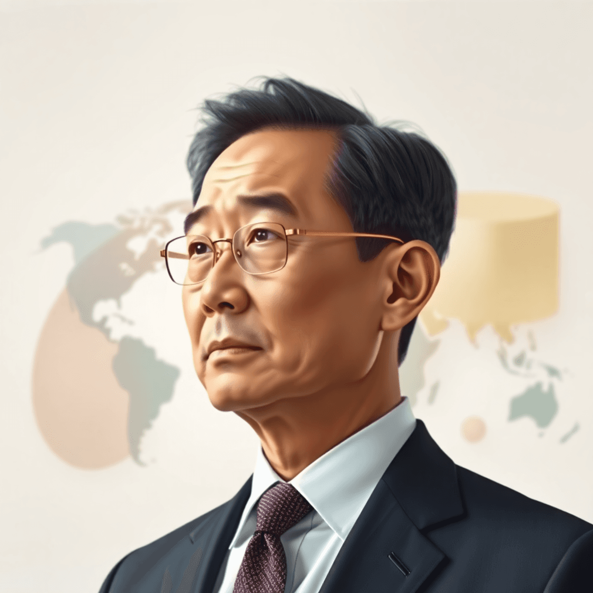 Portrait of a middle-aged man in professional attire with a soft background of abstract shapes symbolizing ...