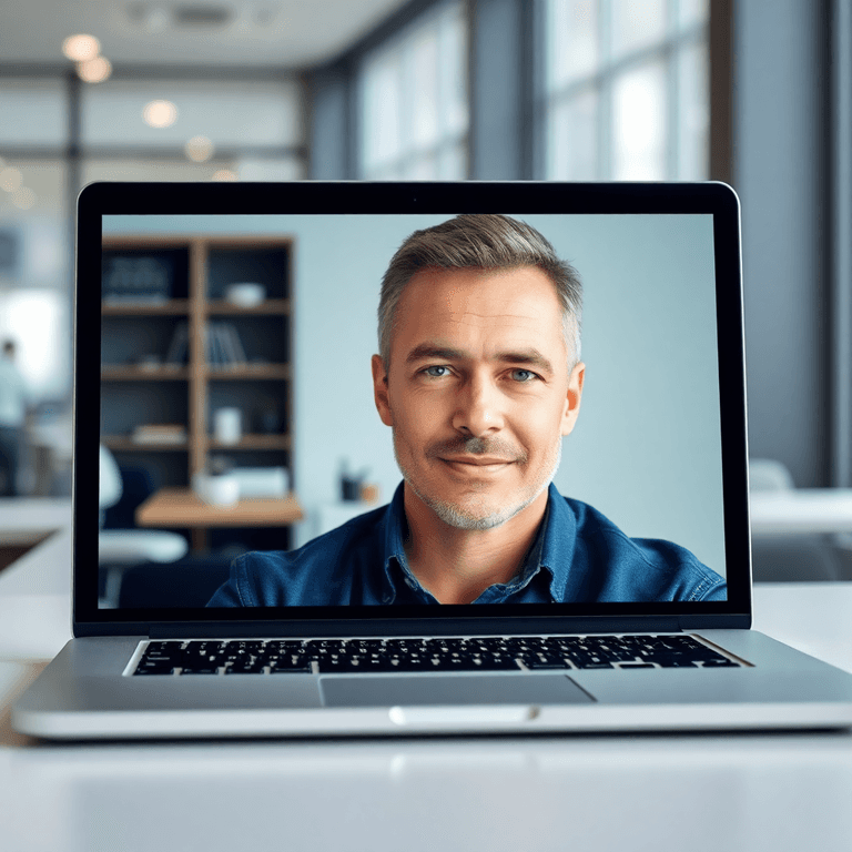AI-generated professional headshots displayed on a laptop screen