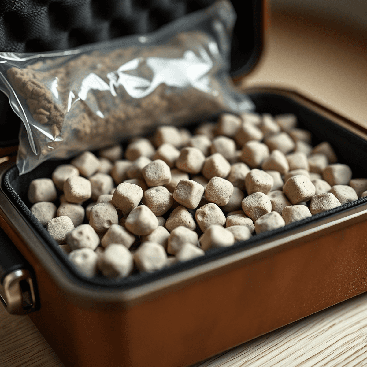 Top 10 moisture absorbing material for storing my lenses Close-up of clay pellets in a professional storage case, showcasing their texture and moisture-absorbing properties with soft lighting for a quality feel.