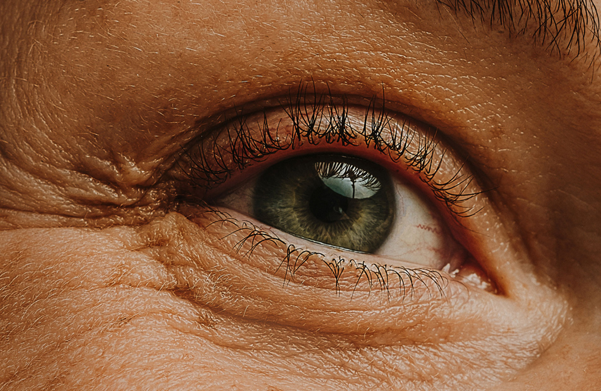 oeil de couleur vert avec un contour des yeux vieillissant