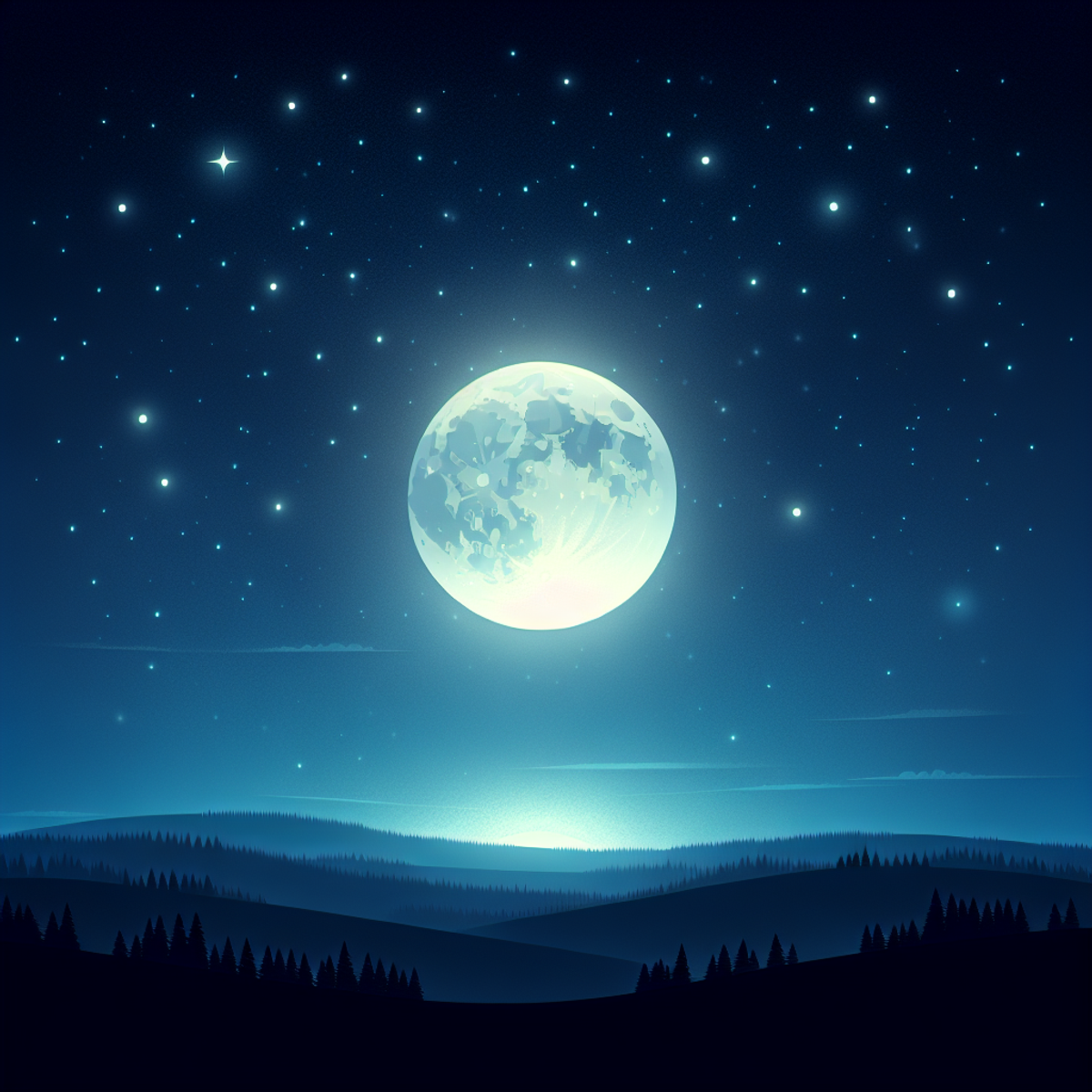 A serene night sky with a full moon and twinkling stars.