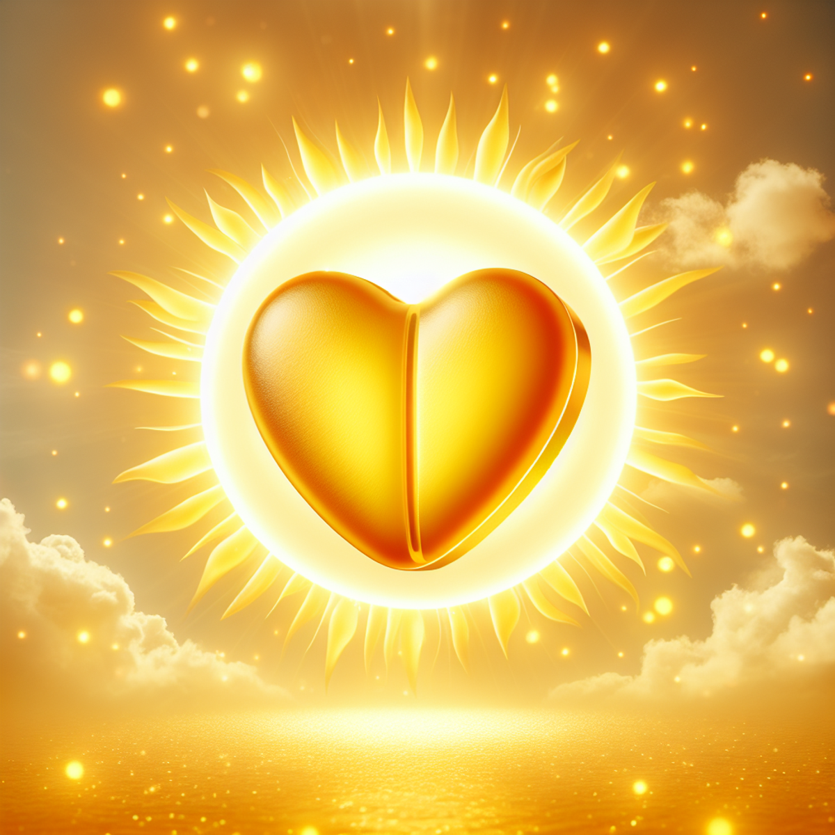 A heart-shaped vitamin D3 pill basking in the glow of a radiant sun.