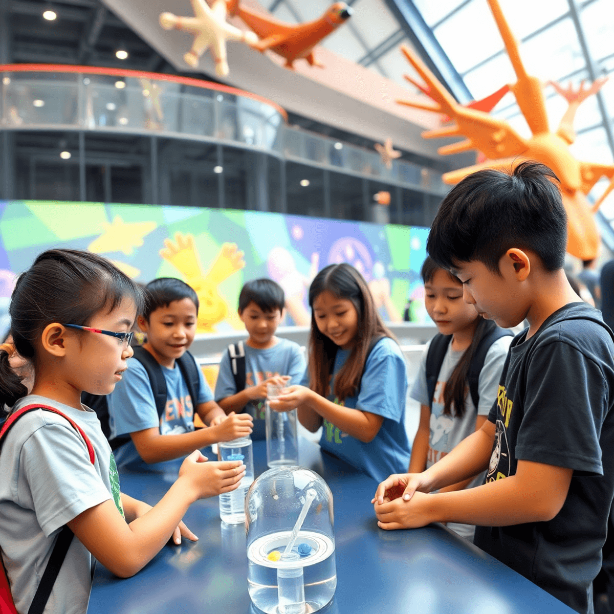 Camp Cosmos students in Singapore summer camp engaging in teamwork in Singapore Science Centre