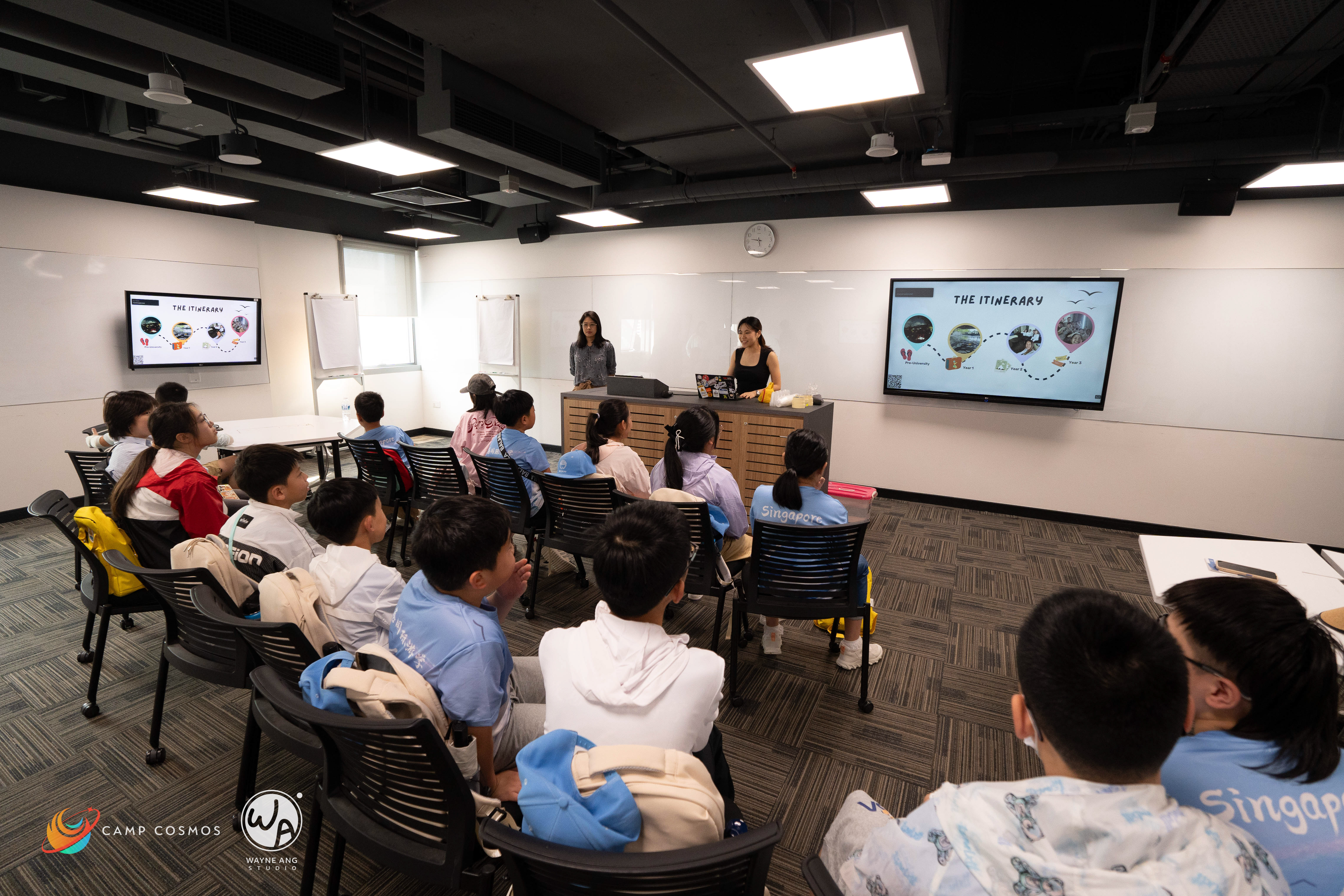 Camp Cosmos students in class going through the summer camp educational itinerary for their afternoon excursions