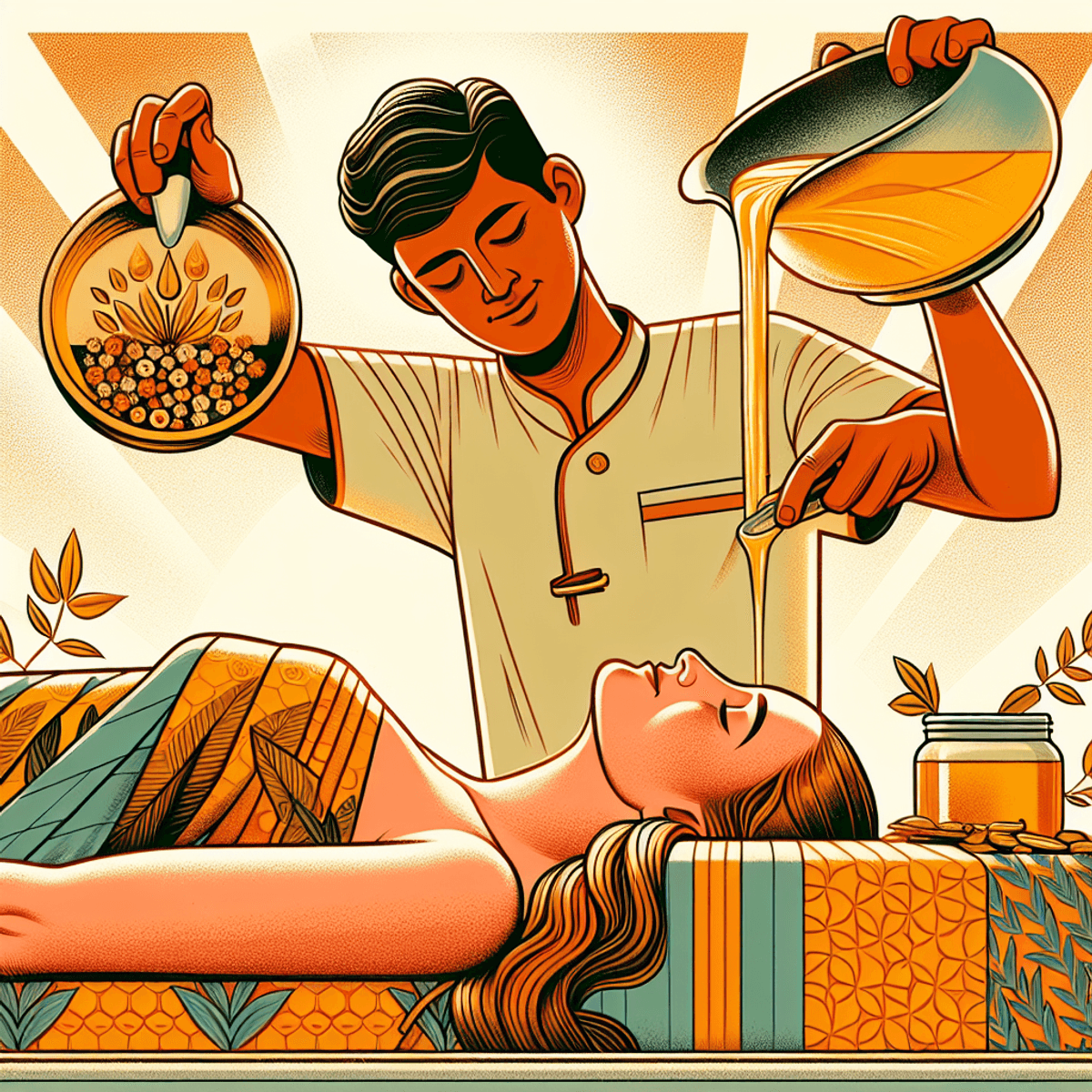 Dashakarma Therapy 4 A digital art representation of a traditional oil lamp, symbolizing the importance of Pizhichil in Ayurveda.