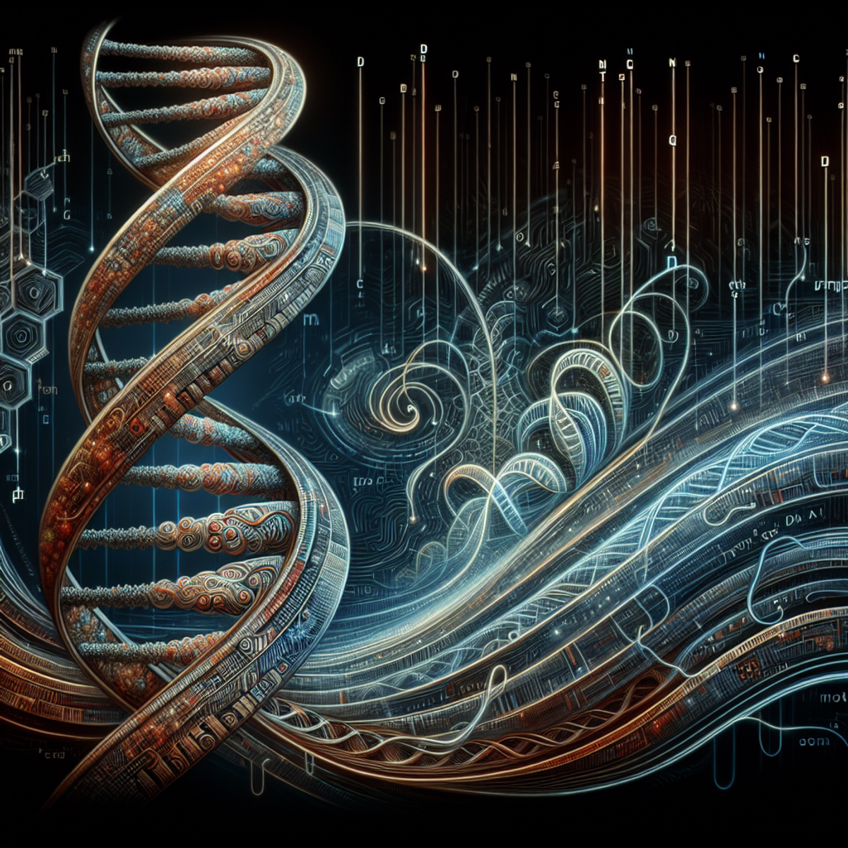 DNA double helix with computer code and Python snake.