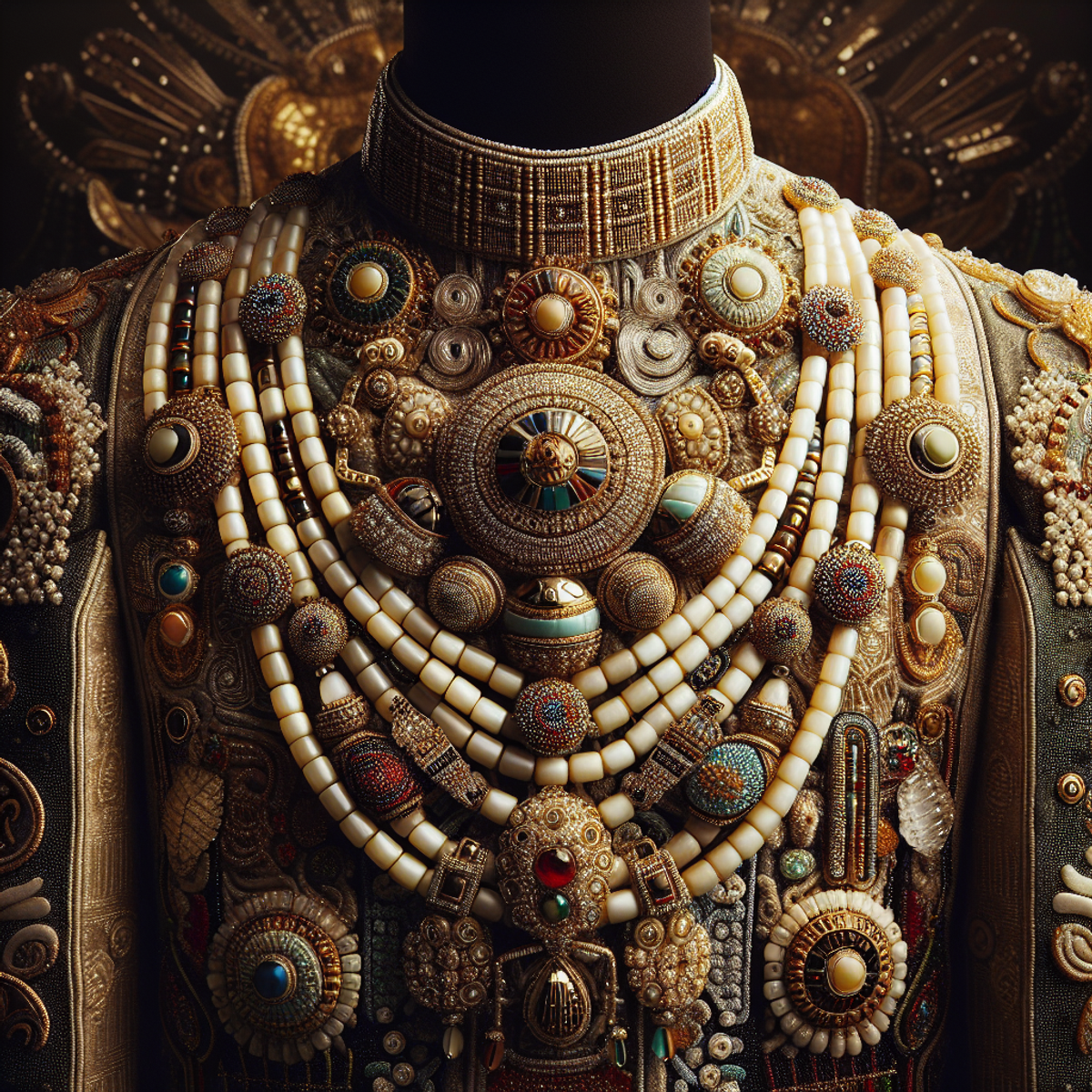 An ornate and regal Nigerian senatorial outfit adorned with exquisite beadings.