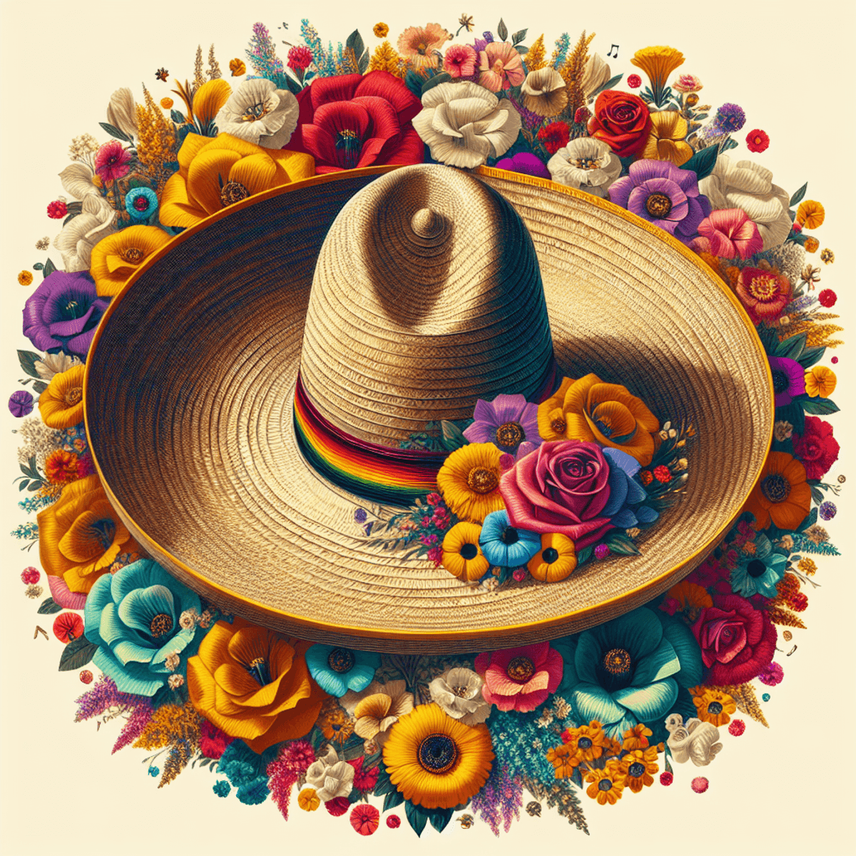 Un sombrero adornado con flores vibrantes, que simboliza las celebraciones de las Jornadas Villistas.