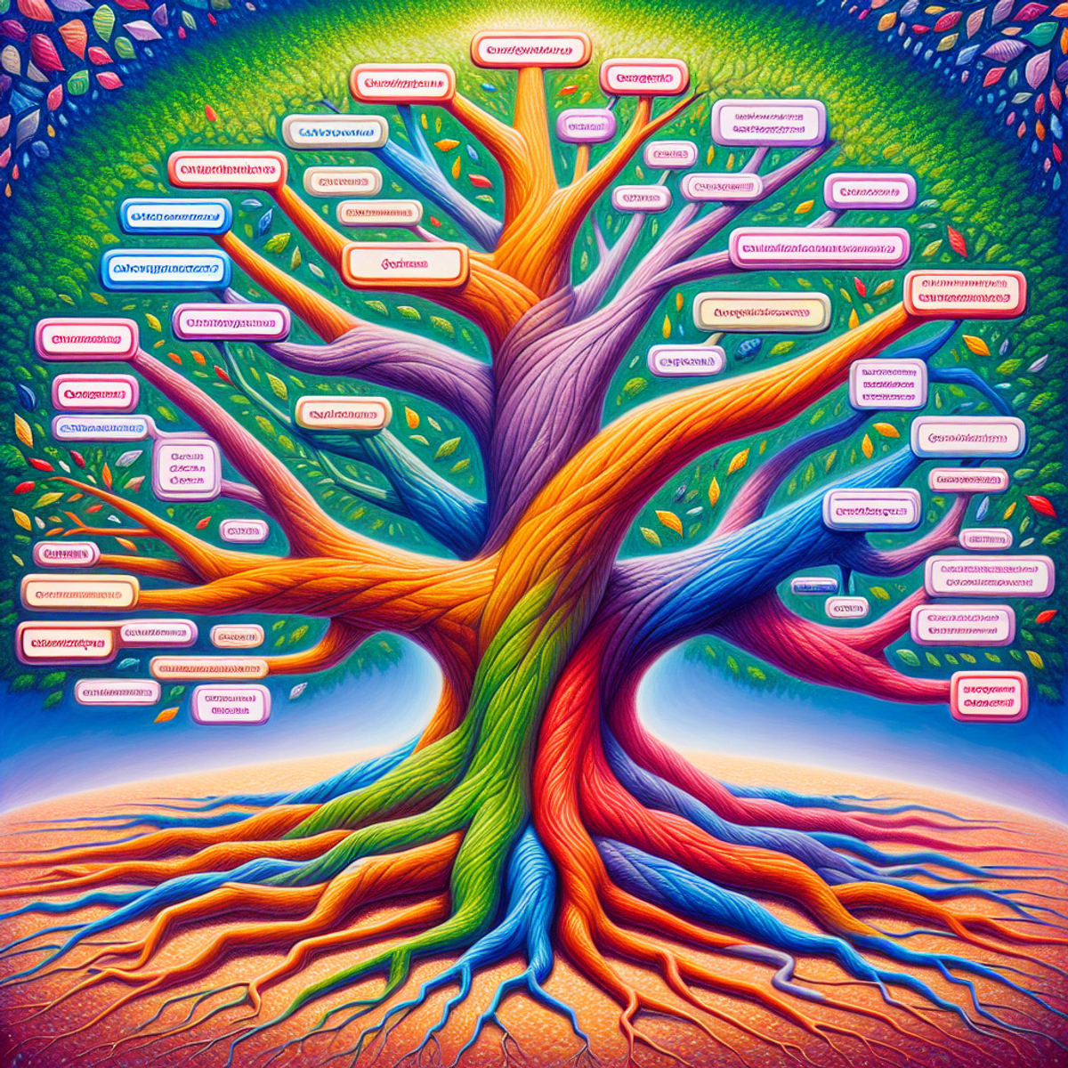 A digital illustration of a tree with branches extending and intertwining, symbolizing inheritance in object-oriented programming.