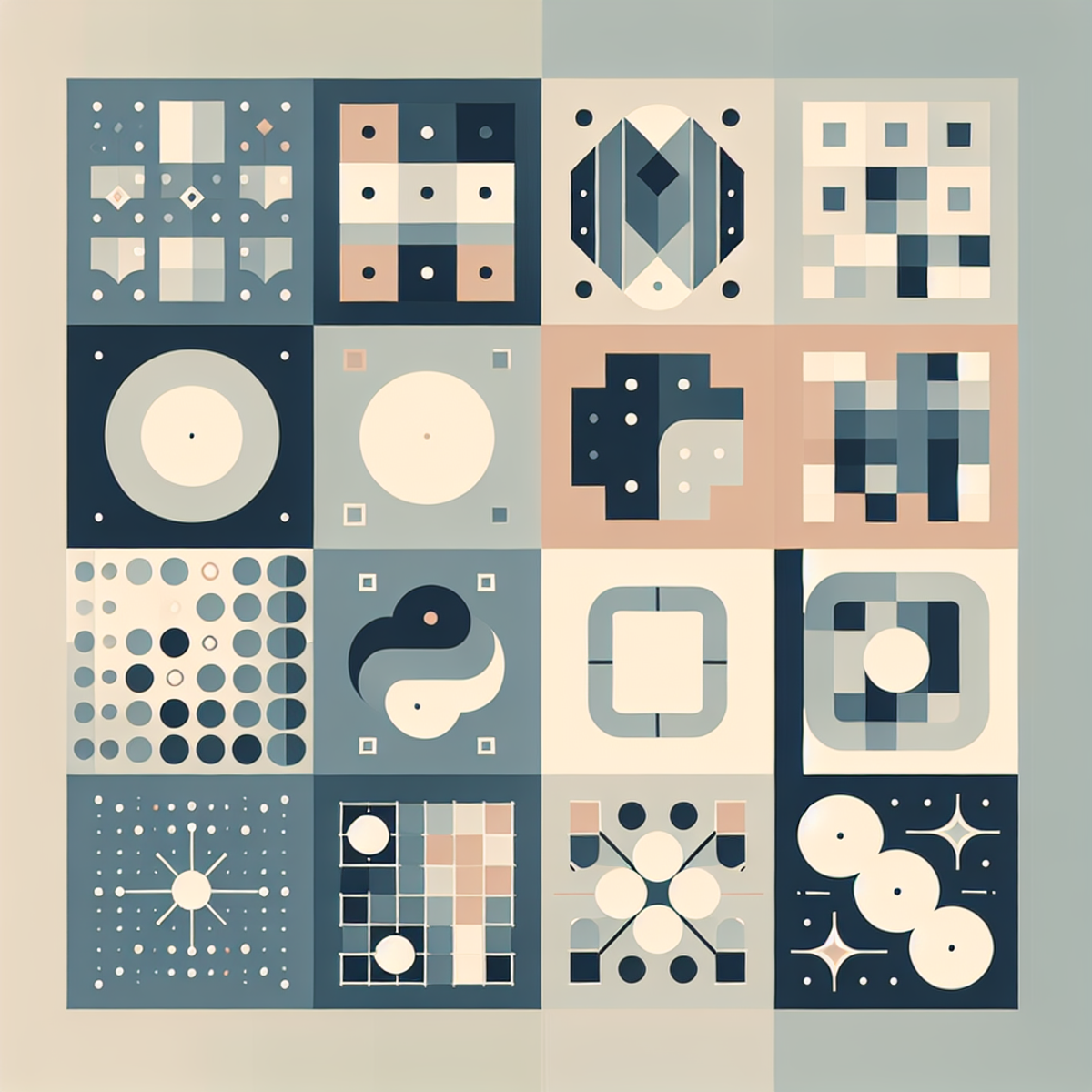 A minimalist, realistic image featuring symbolic representations of object-oriented programming in Python. The central focus is on shapes representing classes and objects, with a clean and neutral color palette.