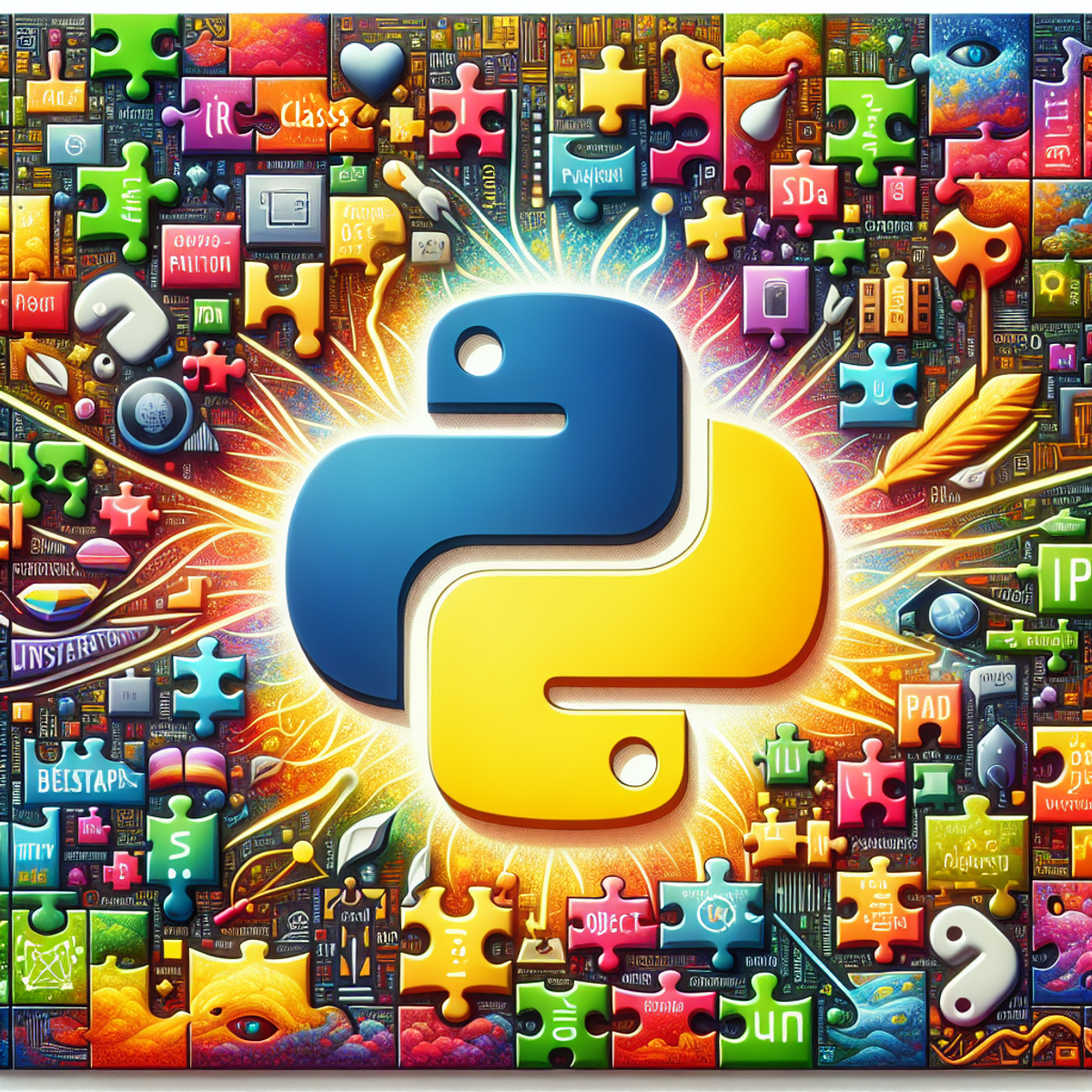 Python programming concept represented by puzzle pieces.