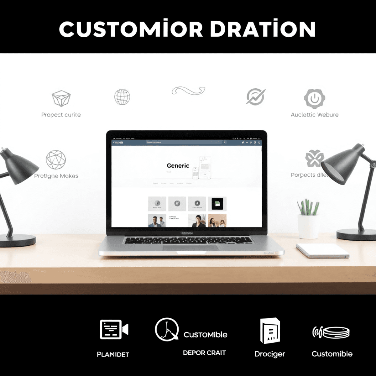 Best White Label SEO Tools for Agencies in 2026: Boost Branding & Client Trust 9 Modern workspace with a laptop showing a website interface, surrounded by abstract logos and icons on a clean background symbolizing digital branding.