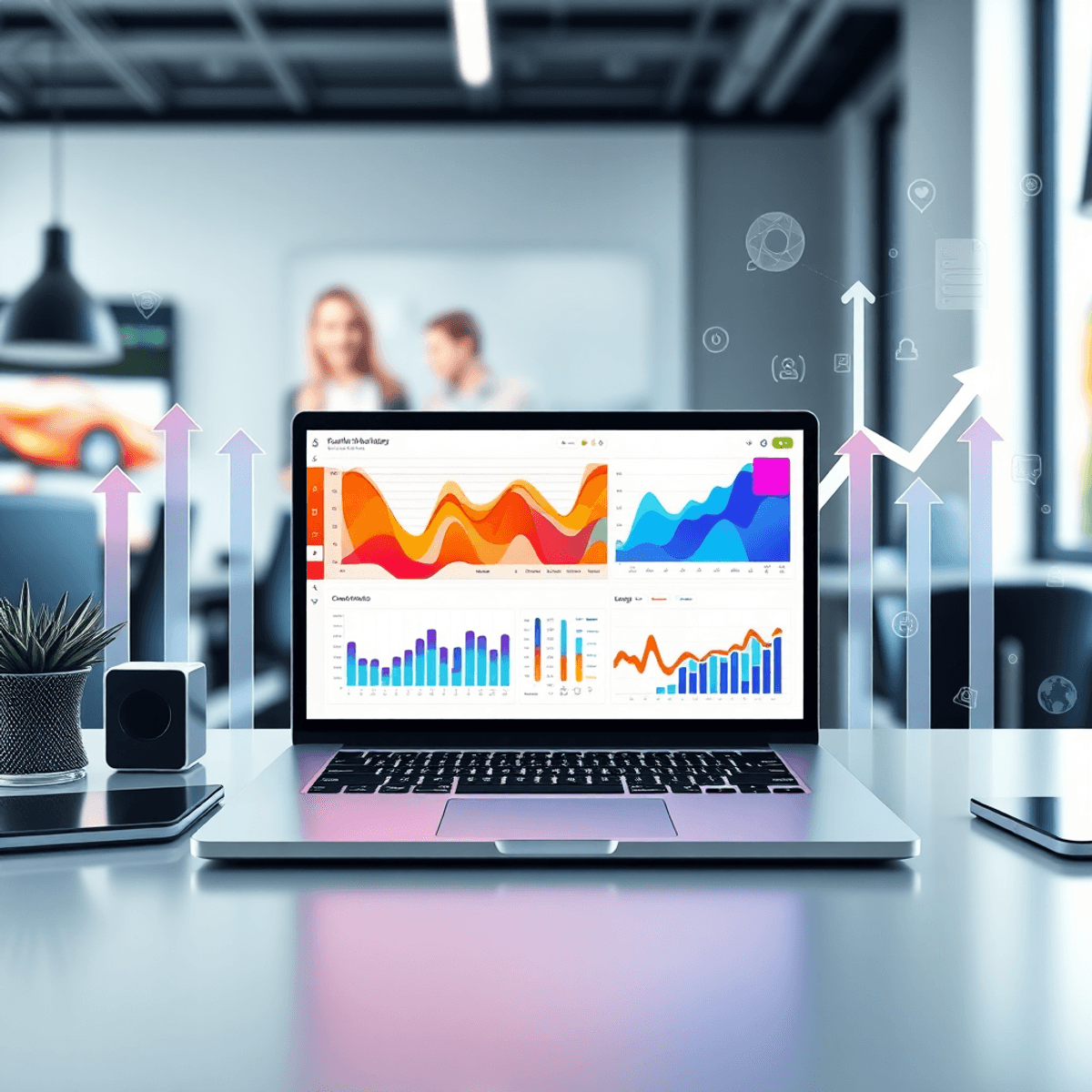 Best White Label SEO Tools for Agencies in 2026: Boost Branding & Client Trust 6 Modern workspace with laptop showing colorful data visualizations, surrounded by digital marketing icons symbolizing efficiency and growth.