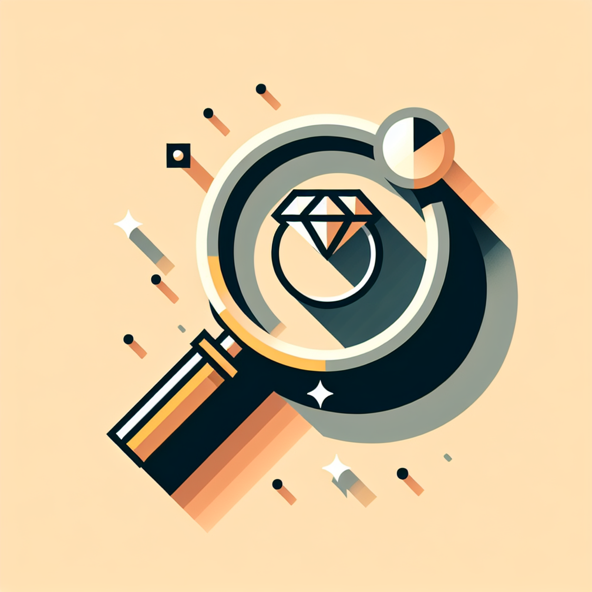 A minimalist diamond ring under a magnifying glass.