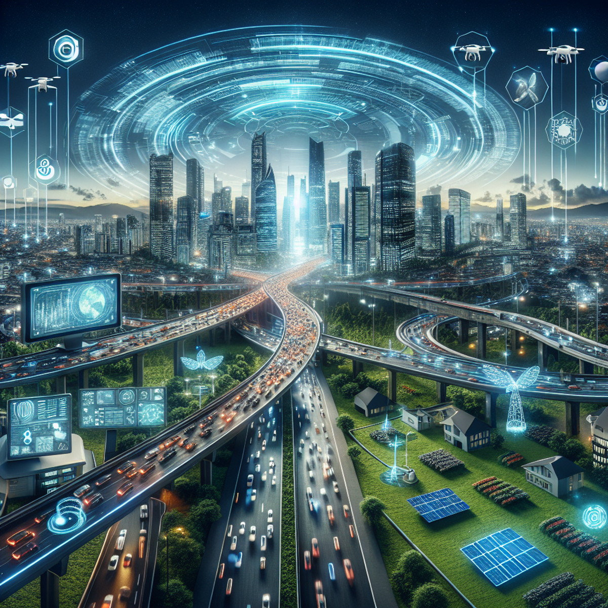 Futuristic cityscape with advanced technology and Python integration.