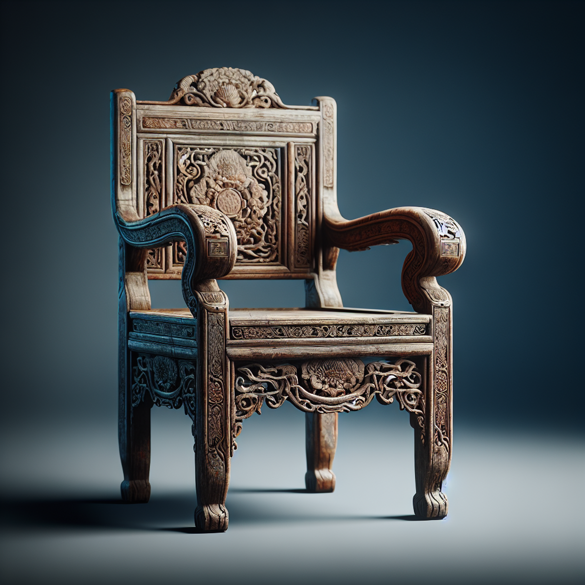 Antique appraisal wooden chair with intricate carvings and faded patina.
