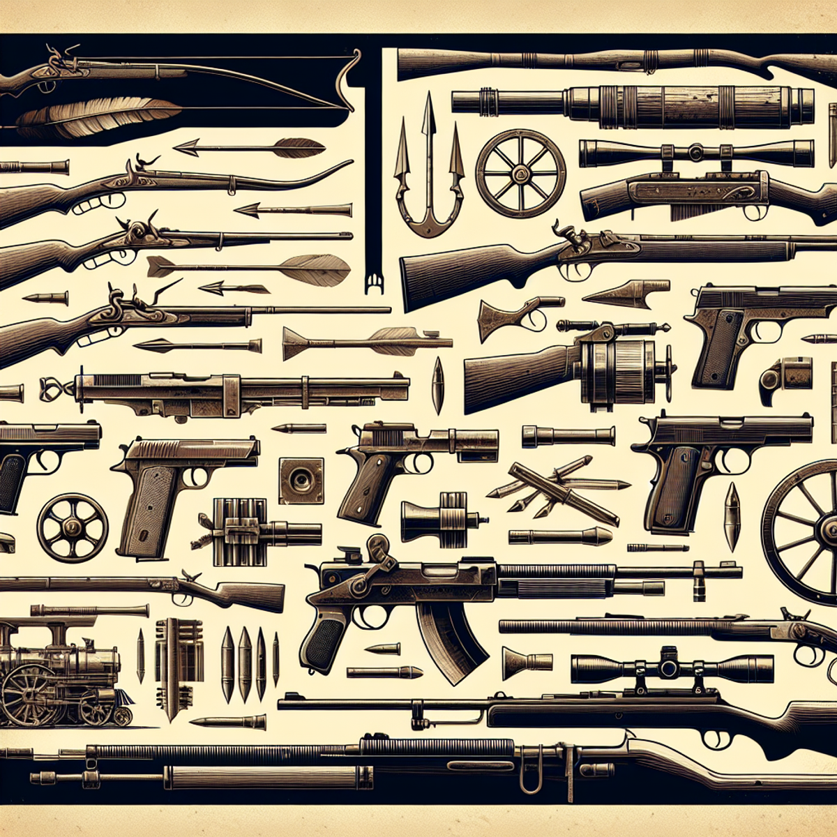 A collage of military firearms