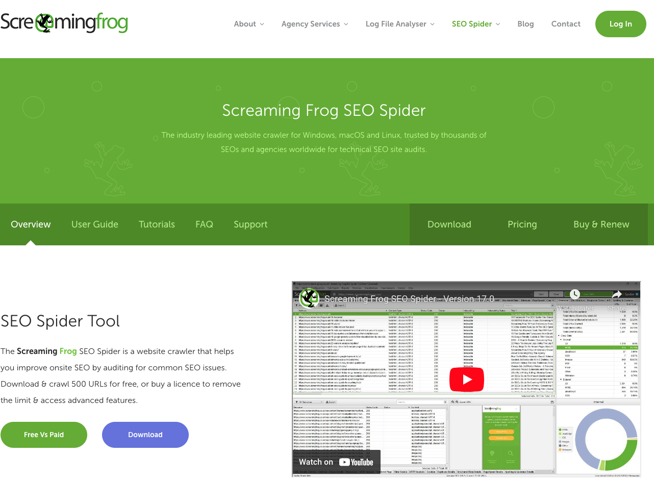 User Interface of Screaming Frog SEO Spider