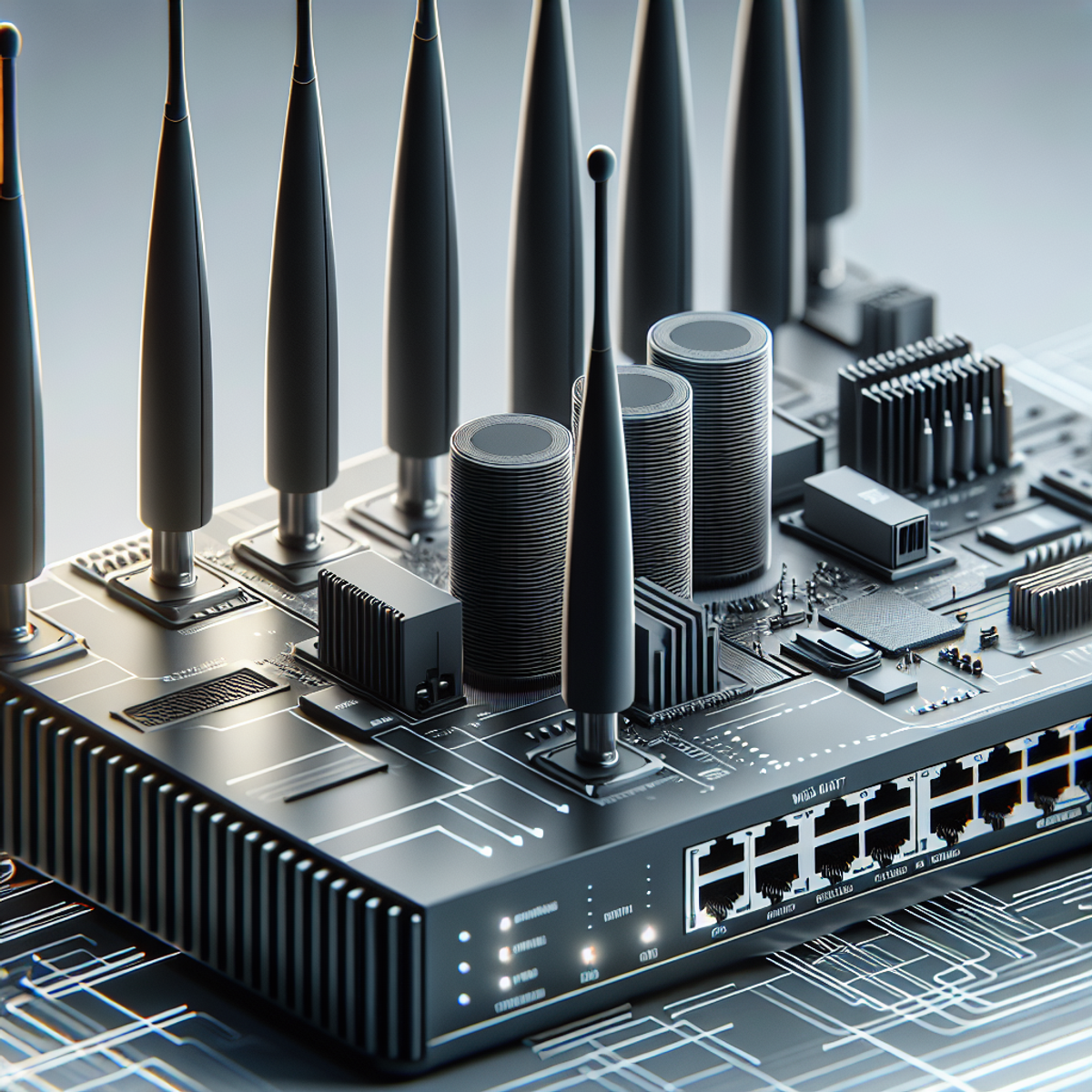 A high-speed internet router with multiple antennas. A high-speed internet router with multiple antennas.