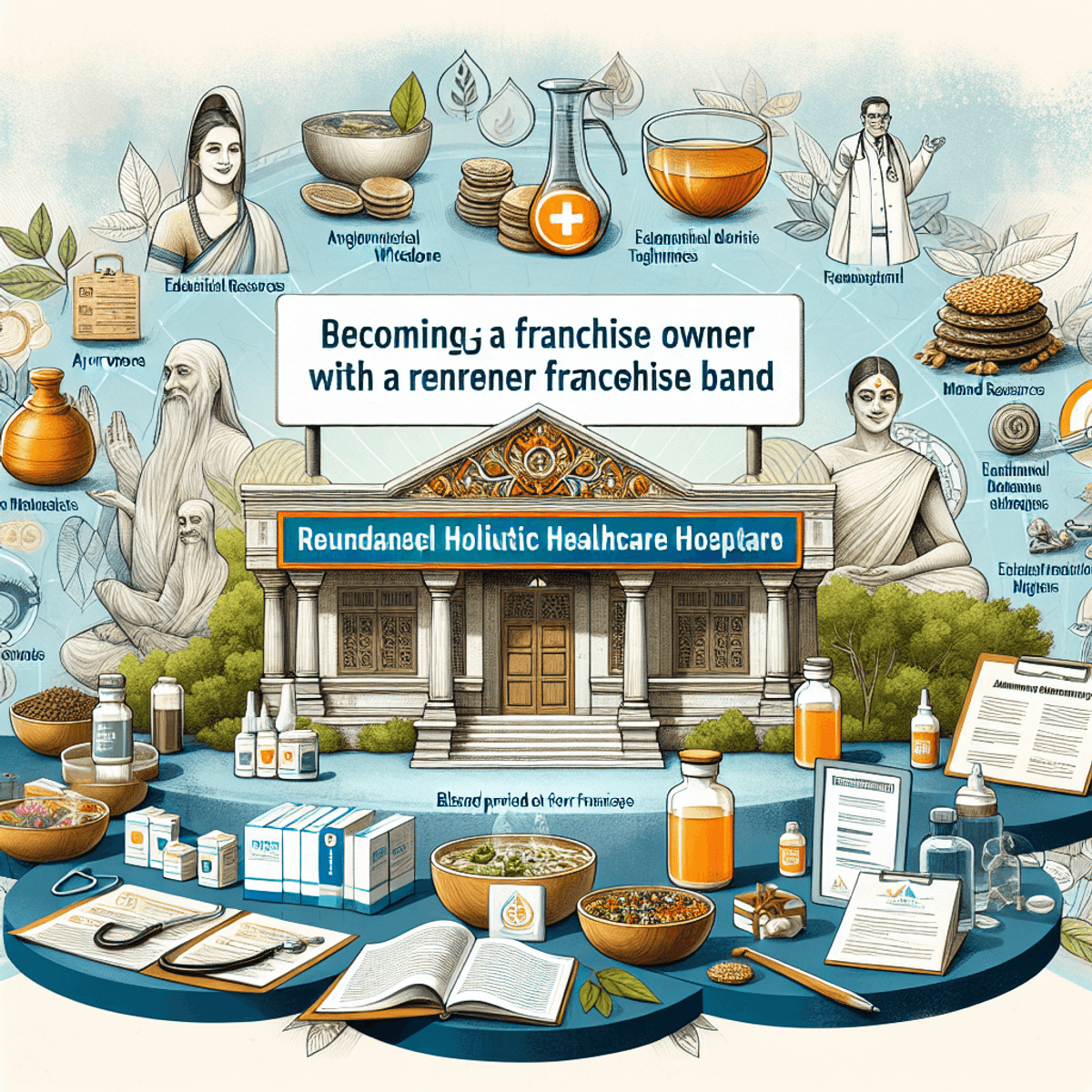 Become the Owner of Disha Arogya Dham Franchise 3 A digital art representation of a traditional Ayurveda mortar and pestle, symbolizing holistic healthcare.