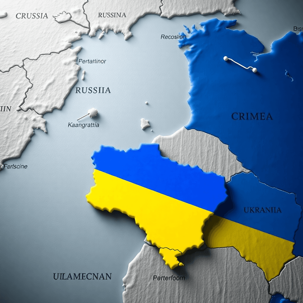 russia-ukraine-yudh-in-hindi रूस और यूक्रेन के झंडों के साथ क्रीमिया प्रायद्वीप का नाटकीय नक्शा, भू-राजनीतिक संघर्ष और क्षेत्रीय विवाद को दर्शाता हुआ।