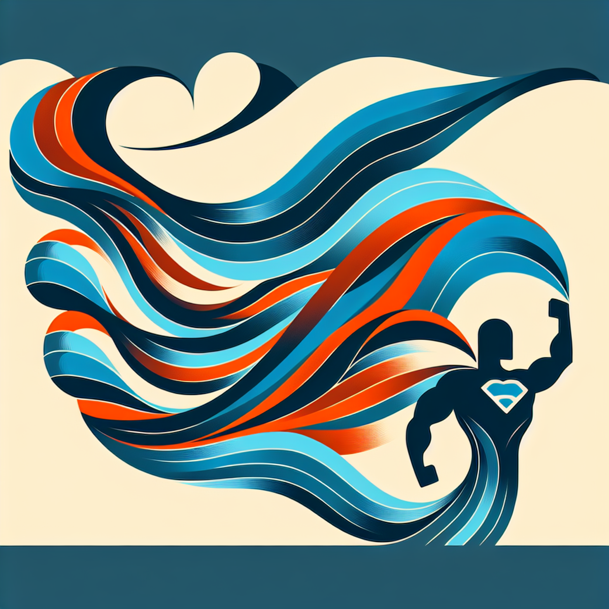 A flowing, multicolored abstract design symbolizing a superhero cape gracefully flapping in the wind, representing unity, support, and assistance.