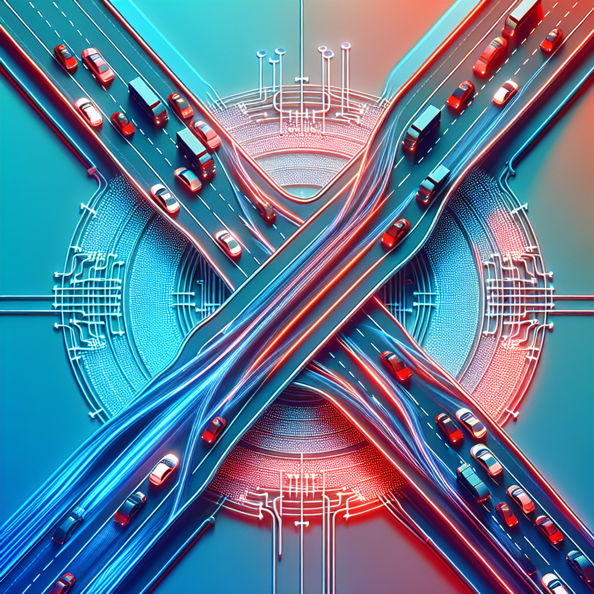 Alt text: A colorful and dynamic illustration of a multi-lane highway merging into a single lane, with lines of cars symbolizing web traffic flow.