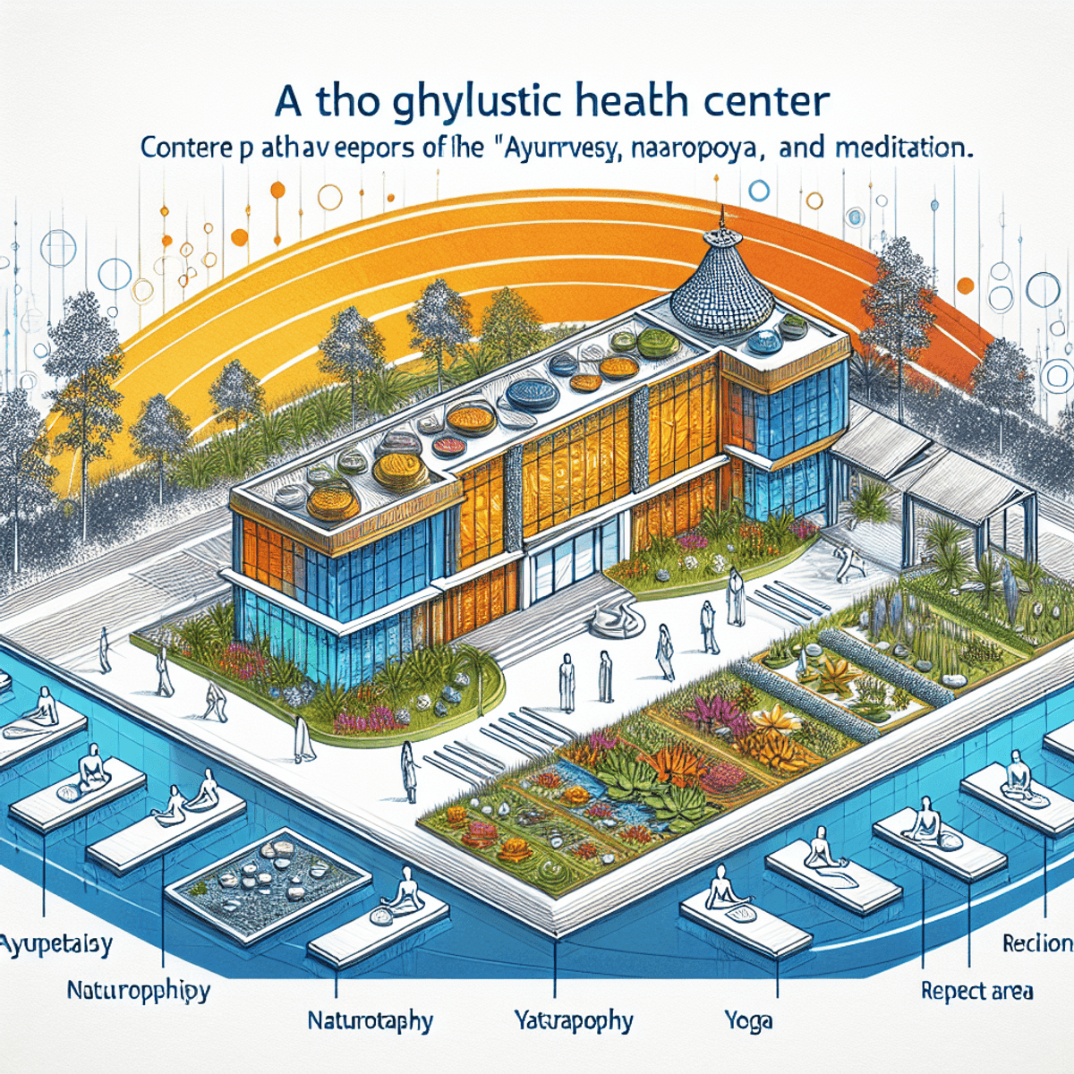 A Destination For Holistic Health 9 A digital art image of a serene mountain landscape with a yoga mat and herbal medicine, symbolizing a holistic health center.