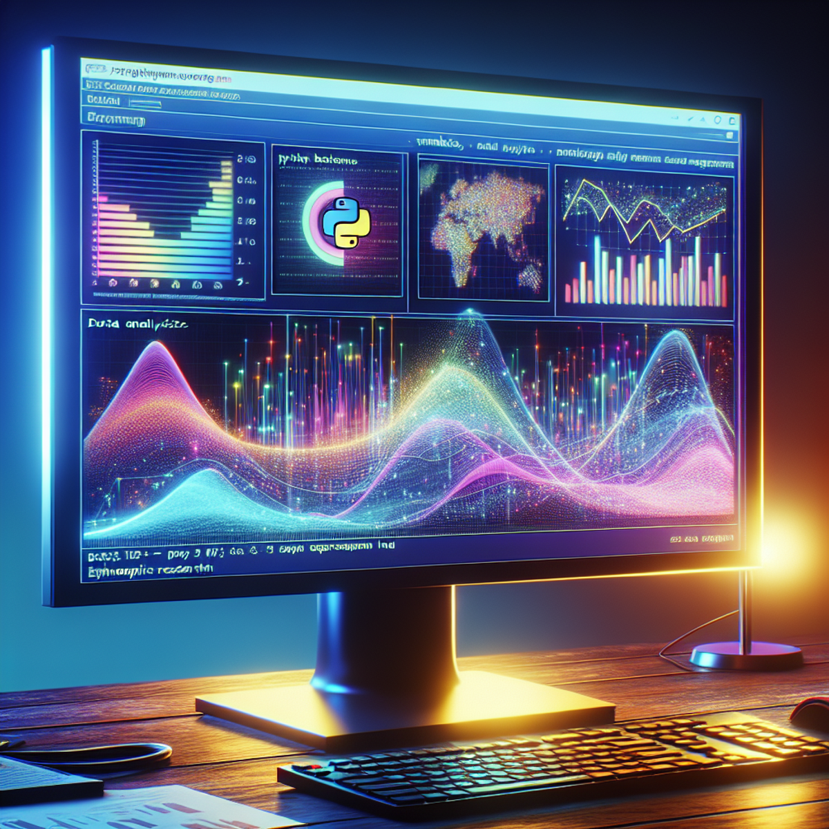 A computer screen displaying vibrant and dynamic graphs and charts in a data analysis software, using a multitude of colors to represent different variables and data sets.