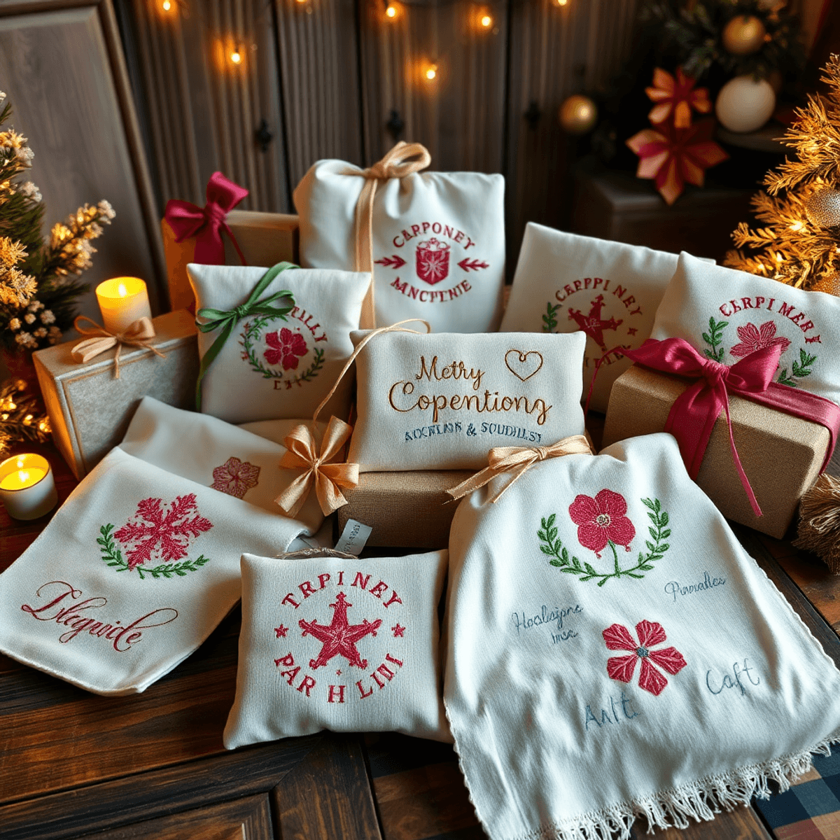 Beautiful embroidered pieces showcasing blankets and more