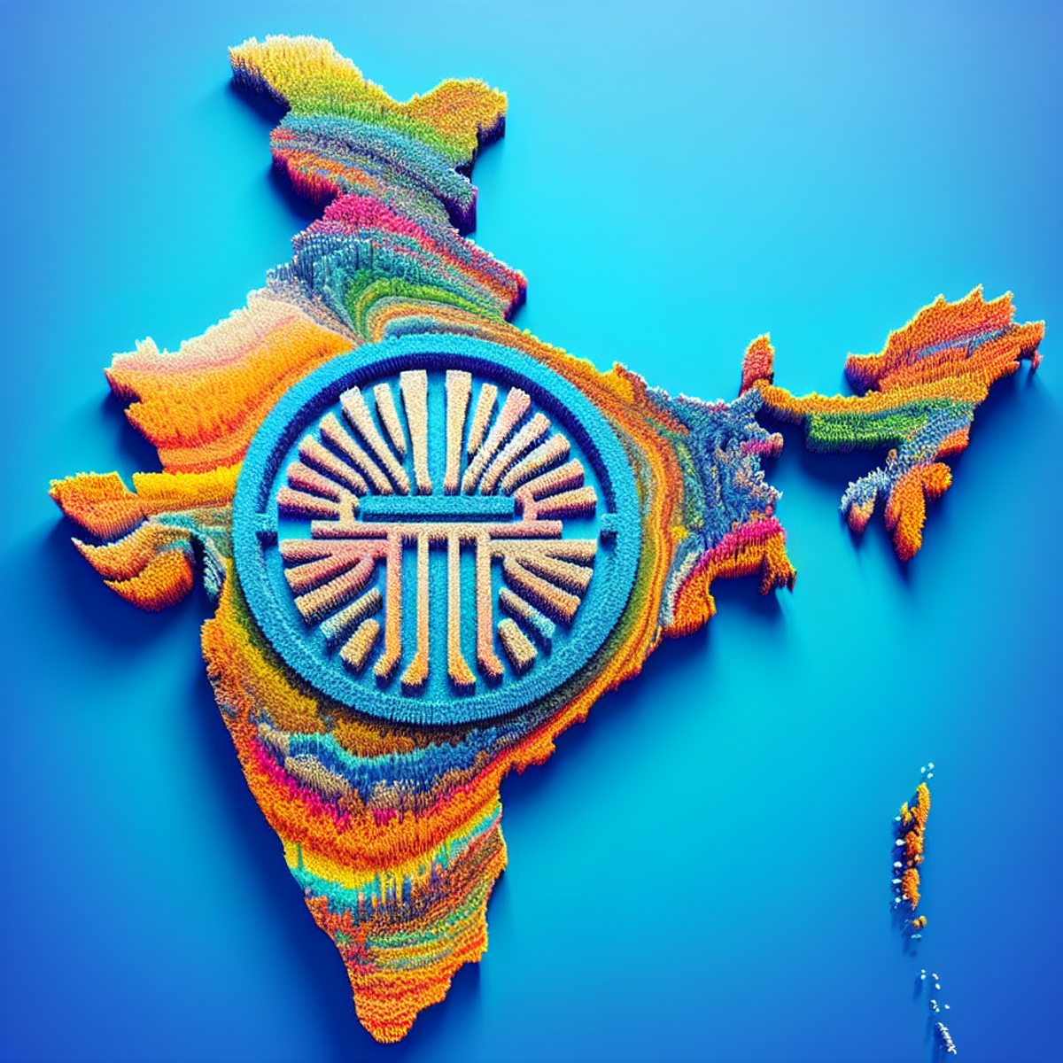 A vibrant, colorful map of India with the State Bank of India's iconic logo spread across it.