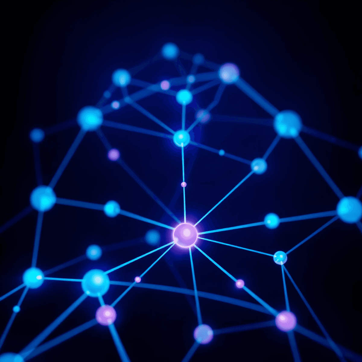 What is Semantic Search? Turn Complex Queries into Perfect Results in 2026 6 Glowing blue and purple nodes connected by lines forming a complex network on a dark background, symbolizing advanced technology and interconnected search methods.