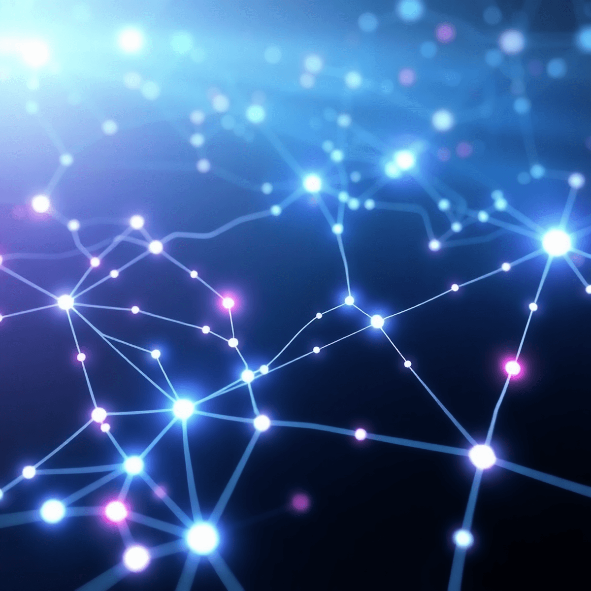 What is Semantic Search? Turn Complex Queries into Perfect Results in 2026 5 A realistic futuristic digital landscape with glowing neural network patterns and interconnected nodes in soft blue and purple hues symbolizing advanced technology.