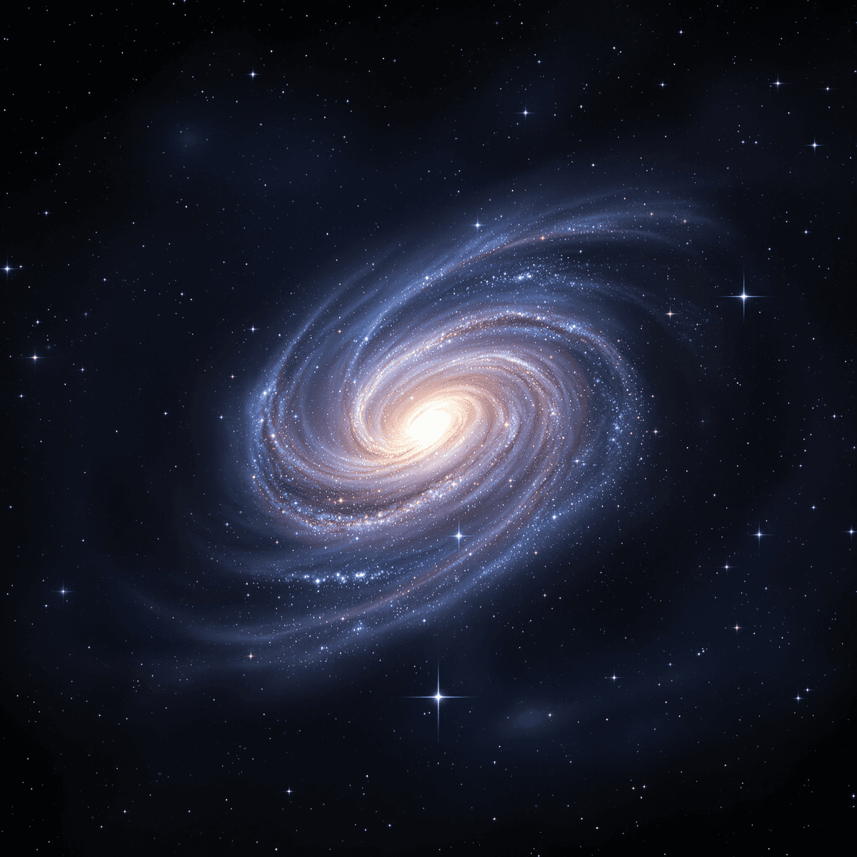 A cosmic scene featuring a glowing galaxy amidst a dark, starry background, with swirling patterns and hints of gravitational effects, evoking the mystery of the universe.