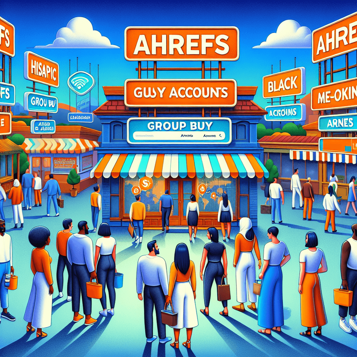 A digital art style image of multiple people holding hands, symbolizing collaboration and shared access.