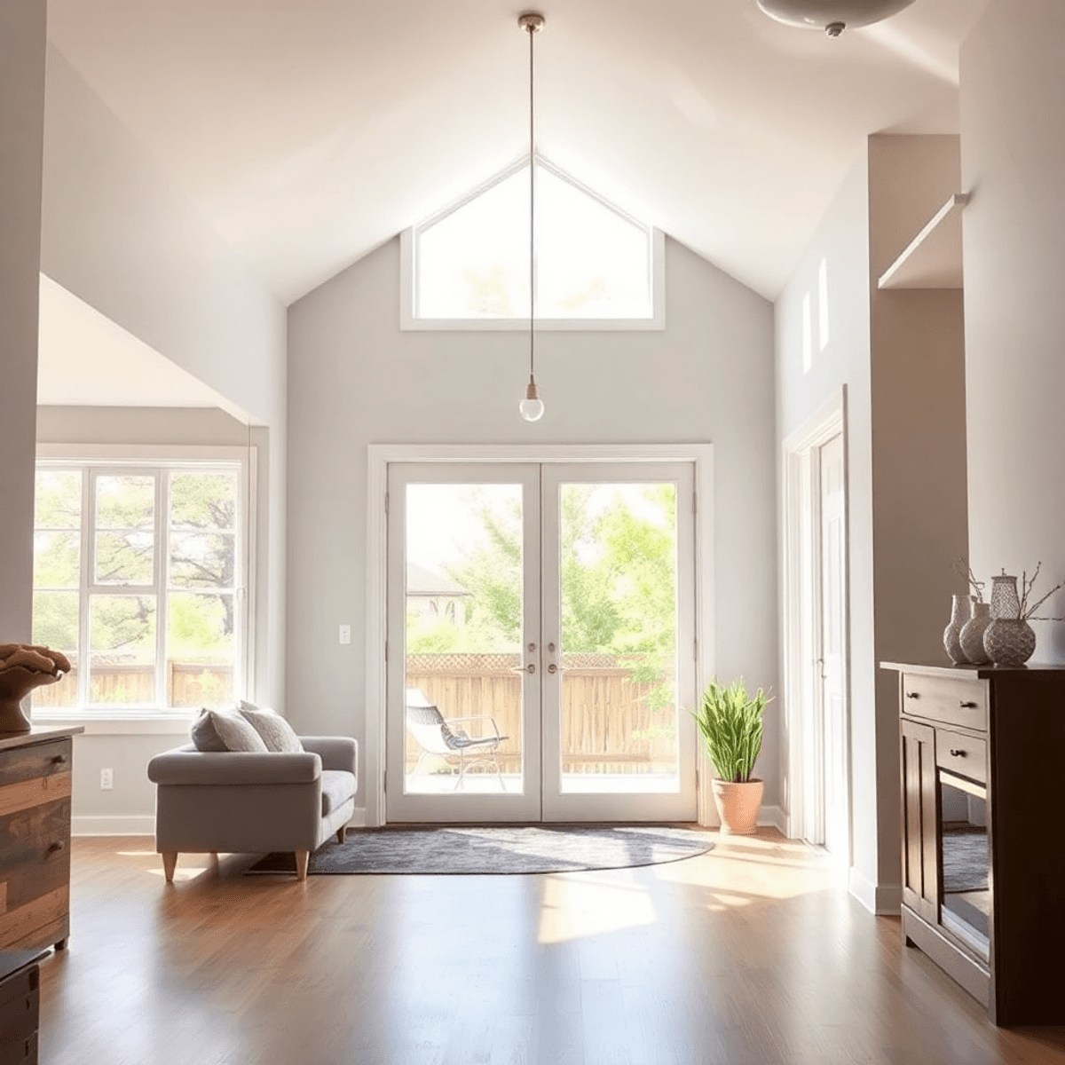 Intérieur d'une maison moderne et lumineuse en cours de rénovation avec une nouvelle peinture