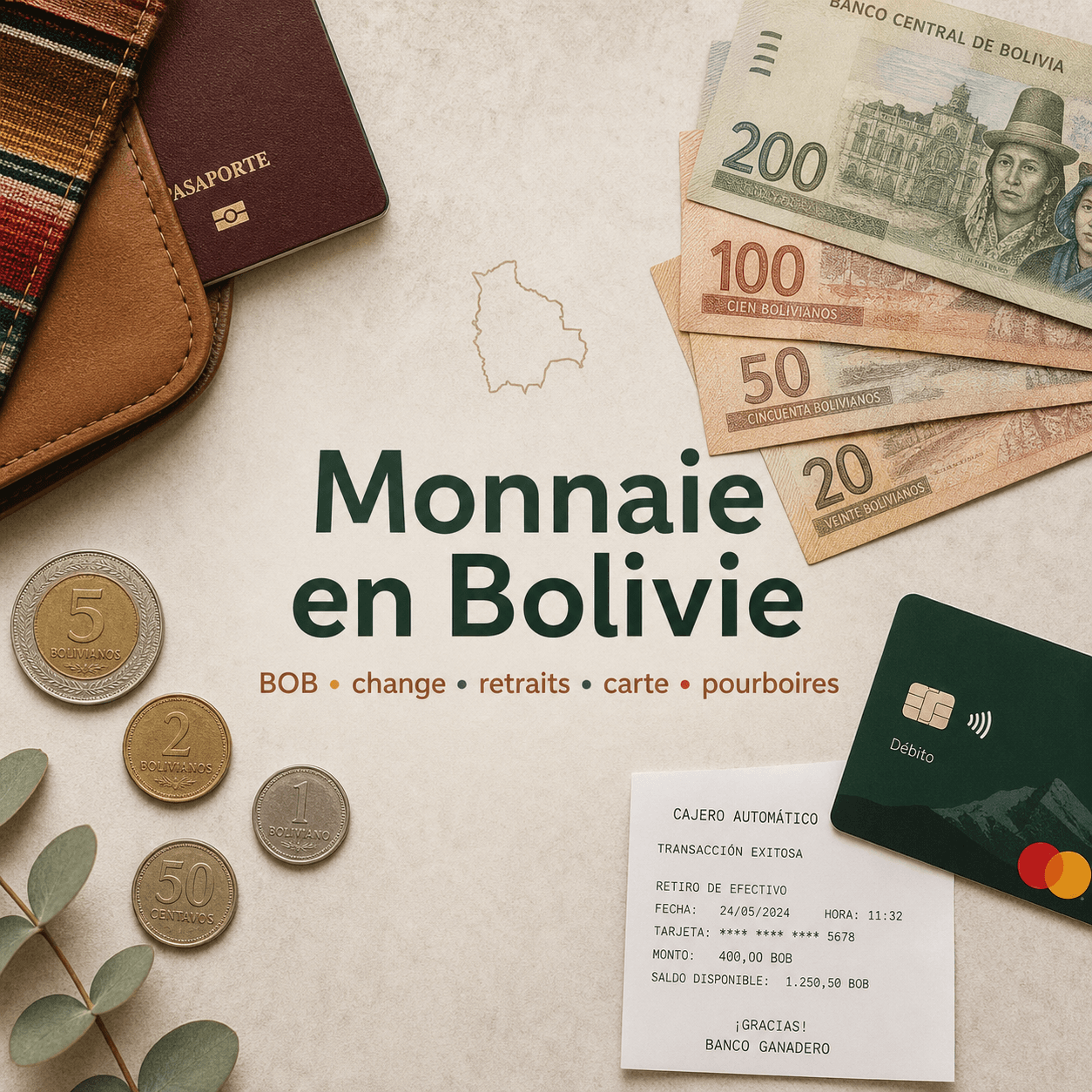 Monnaie en Bolivie : boliviano (BOB), change, retraits, carte bancaire, pourboires Image de l’article