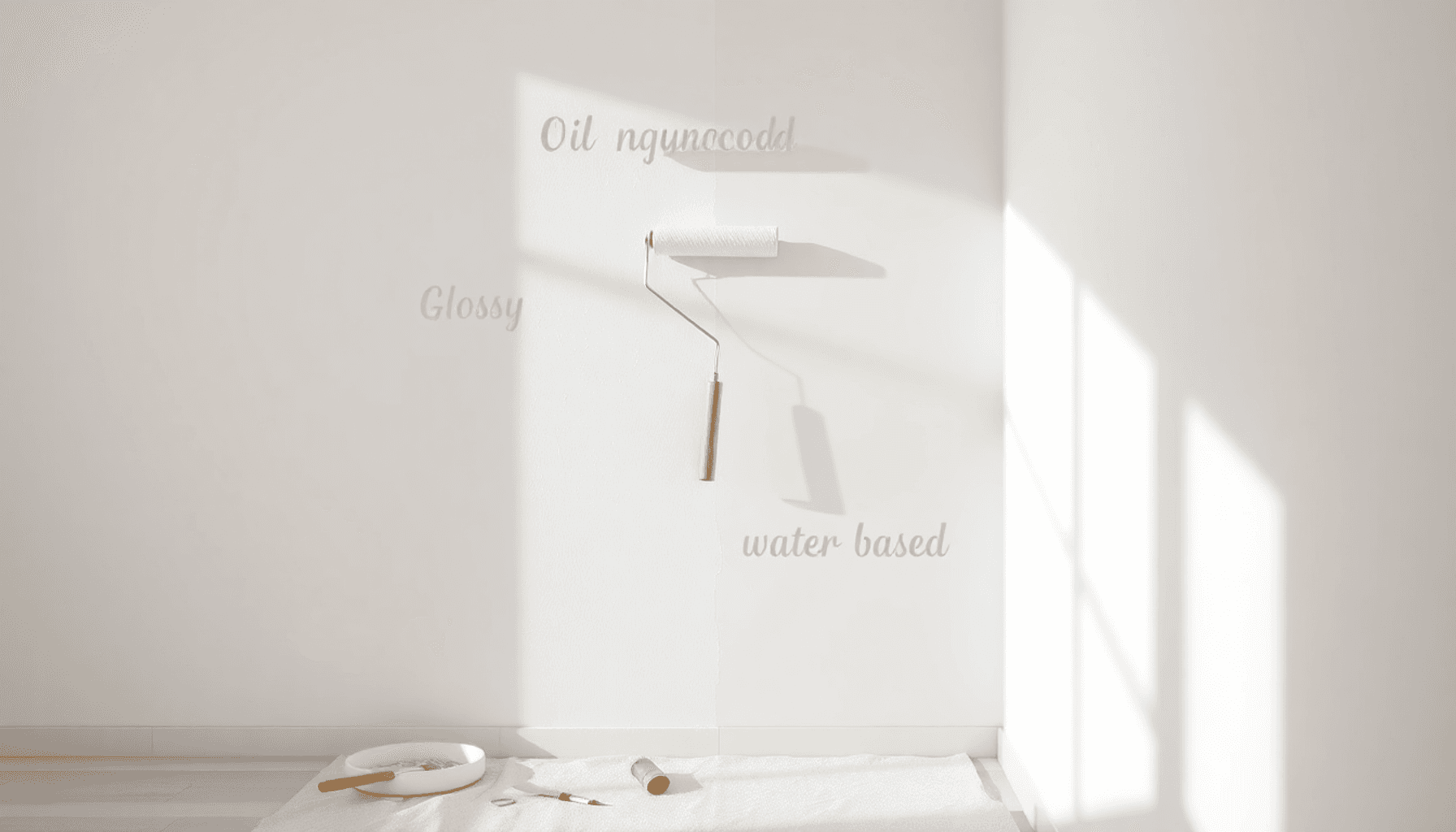 Un mur bien éclairé en train d'être peint , montrant des textures de peinture brillantes