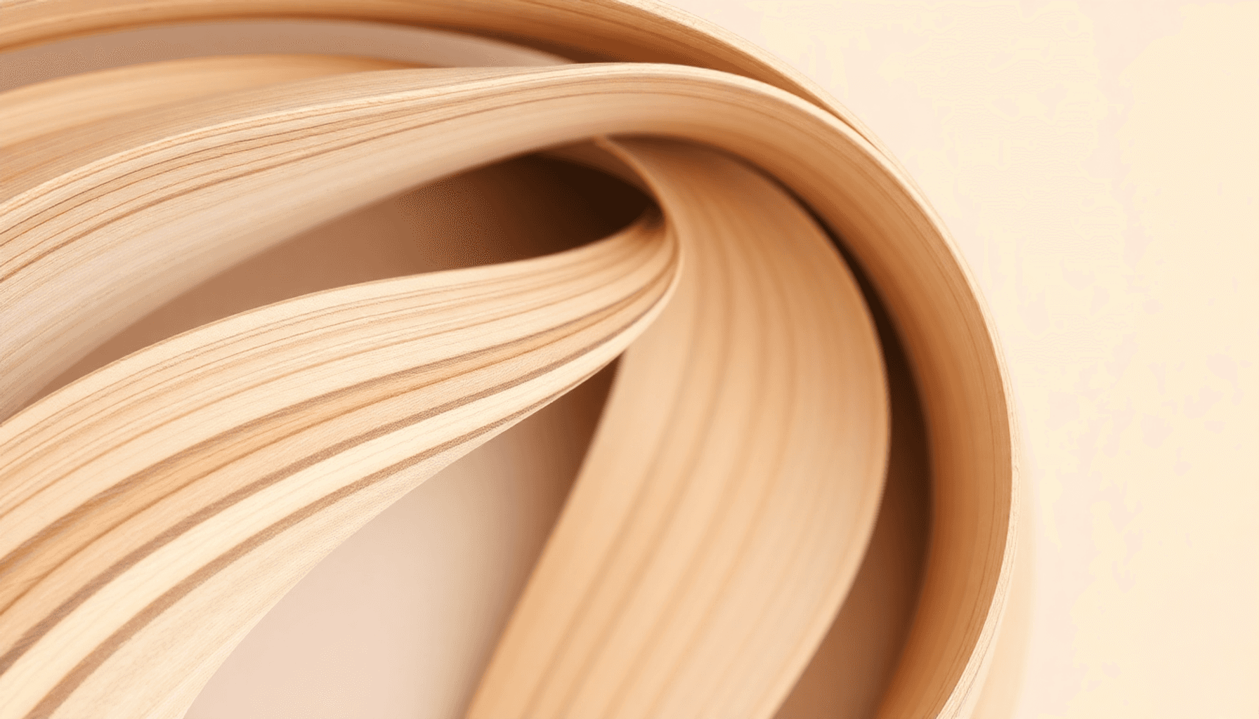 Gros plan sur des planches en bois lisses et courbées, avec un grain visible