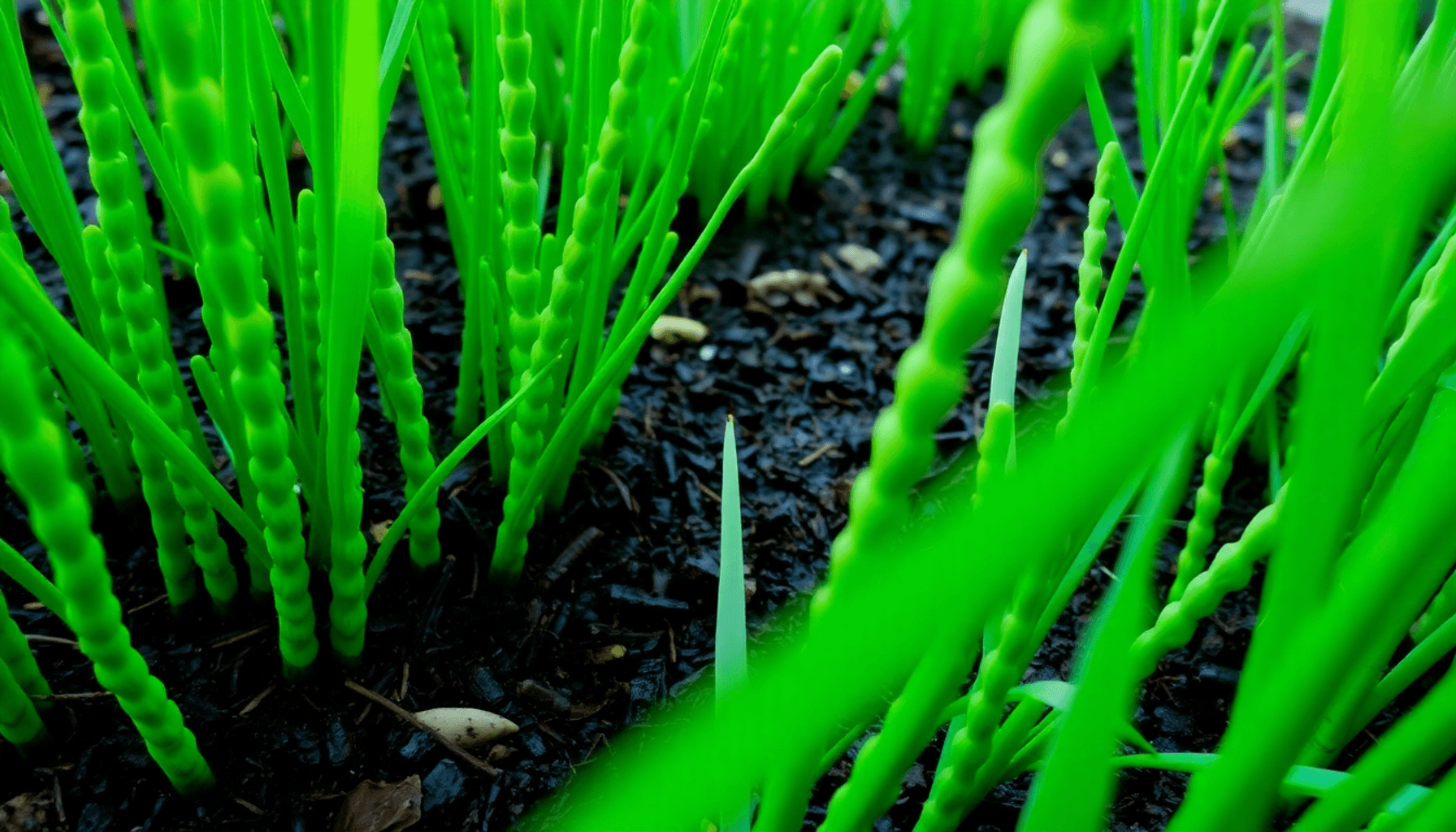 Gros plan de plantes de prêle vert vif avec des tiges segmentées poussant densément