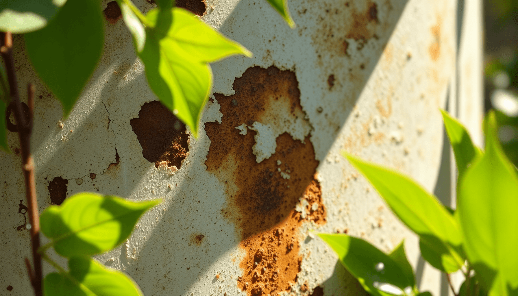Gros plan d'une surface métallique vieillie avec de la peinture écaillée, des taches de rouille
