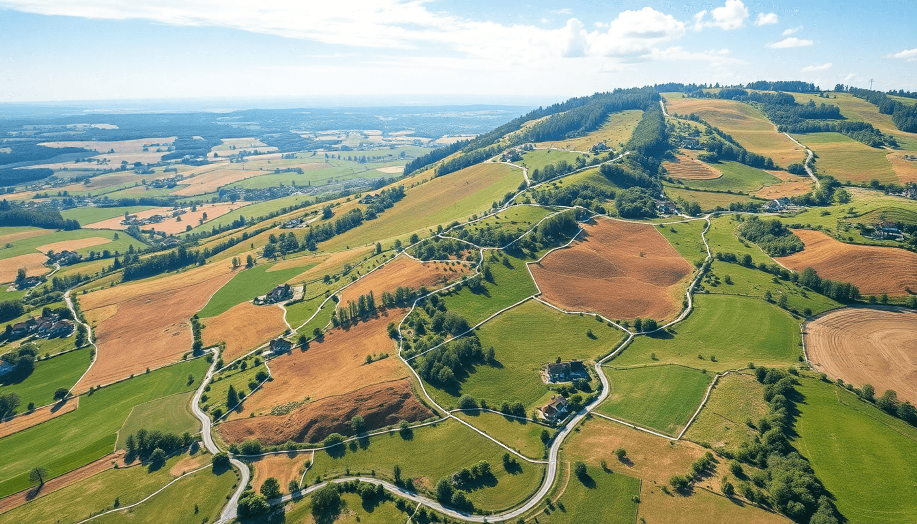 Carte numérique colorée d'un paysage rural français avec des parcelles de terrain délimitées