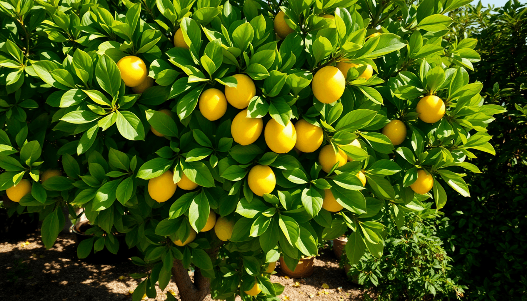 Un citronnier en bonne santé avec des feuilles vertes vives dans un jardin méditerranéen
